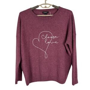 REPEAT 100% Cashmere Sweater Drop Shoulder XS mauve red Choose Love embroidered
